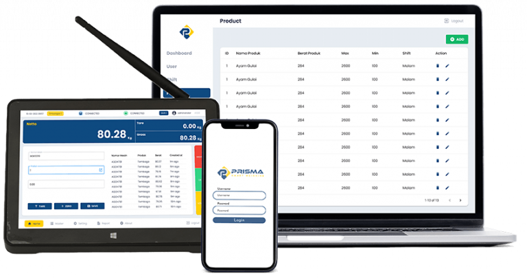 Software timbangan untuk mencatat massa bahan dan identitas batch produksi farmasi.