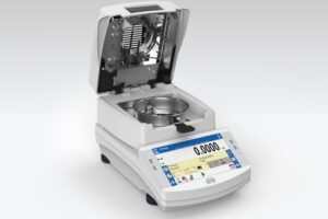 Moisture analyzer untuk pemeriksaan sampel produk olahan hasil pertanian.